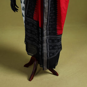 Red - ikat weave cotton sambalpuri dupatta 13 - handcrafted