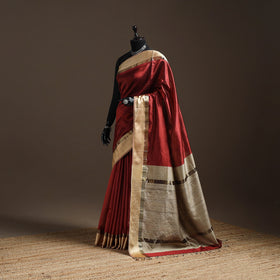 Red - handloom maheshwari saree with ghicha pallu resham
