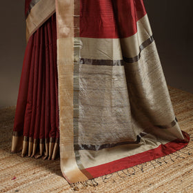 Red - handloom maheshwari saree with ghicha pallu resham