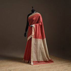 Red - handloom maheshwari saree with zari border 03