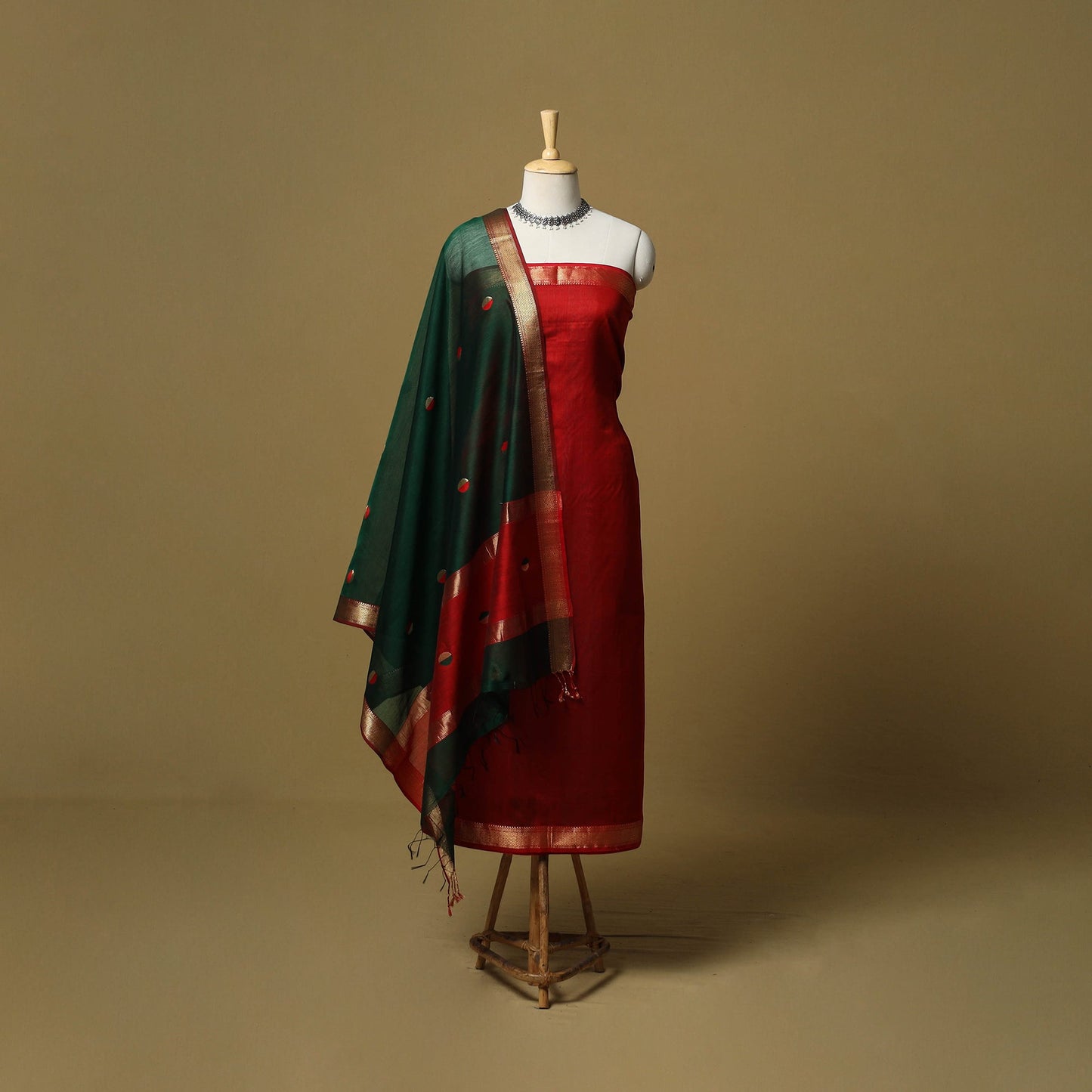 Handloom maheshwari silk buti work 2pc unstitched dress