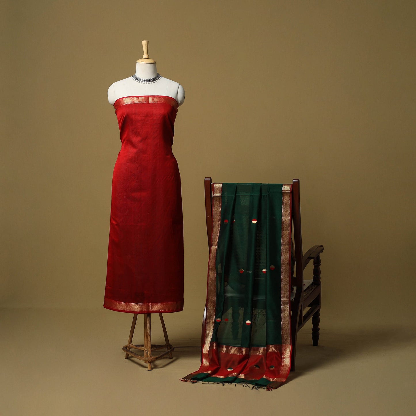 Handloom maheshwari silk buti work 2pc unstitched dress