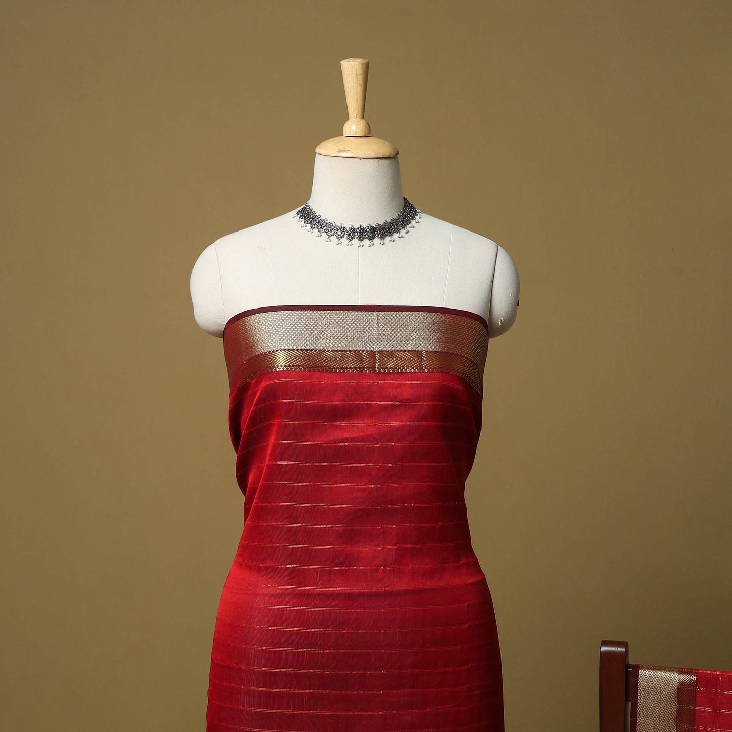 Handloom maheshwari silk tissue zari stripes 2pc unstitched