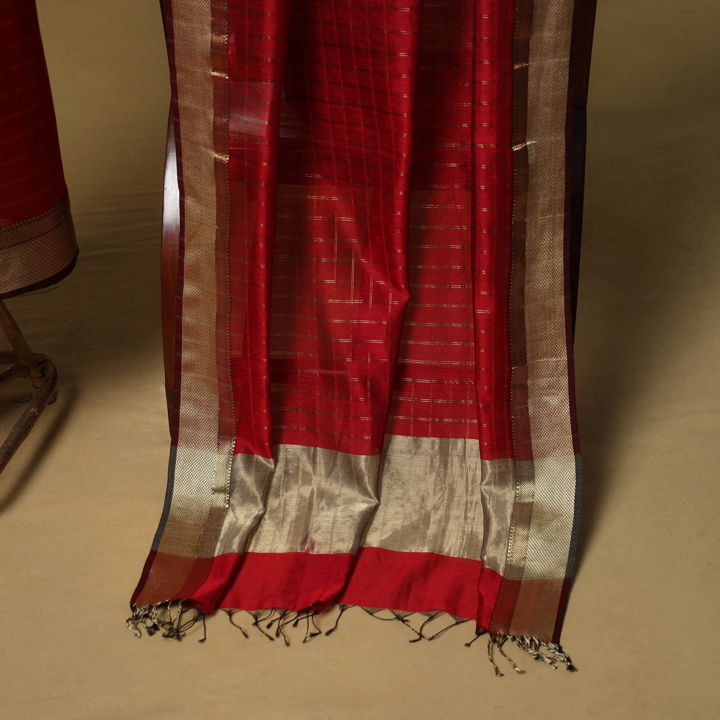 Handloom maheshwari silk tissue zari stripes 2pc unstitched