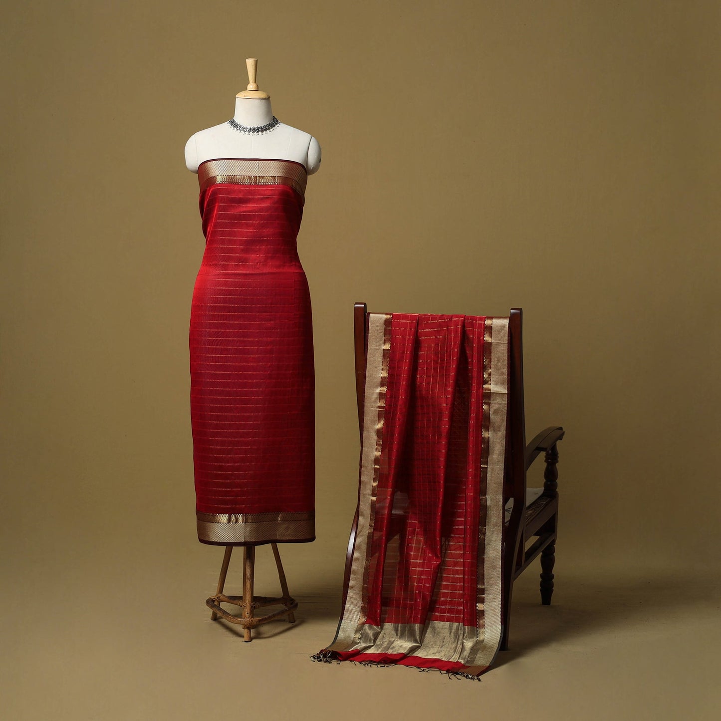 Handloom maheshwari silk tissue zari stripes 2pc unstitched