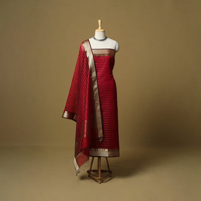 Handloom maheshwari silk tissue zari stripes 2pc unstitched