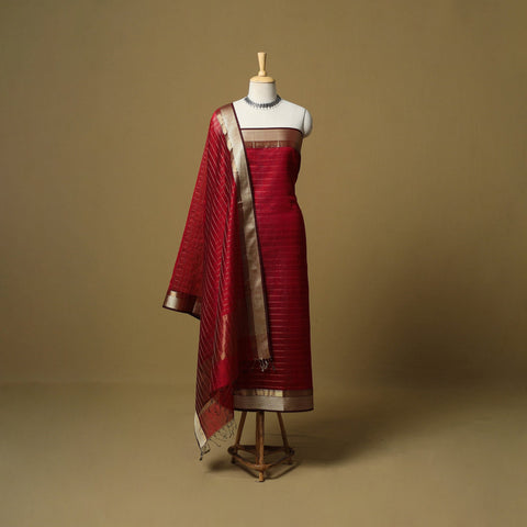 Handloom maheshwari silk tissue zari stripes 2pc unstitched