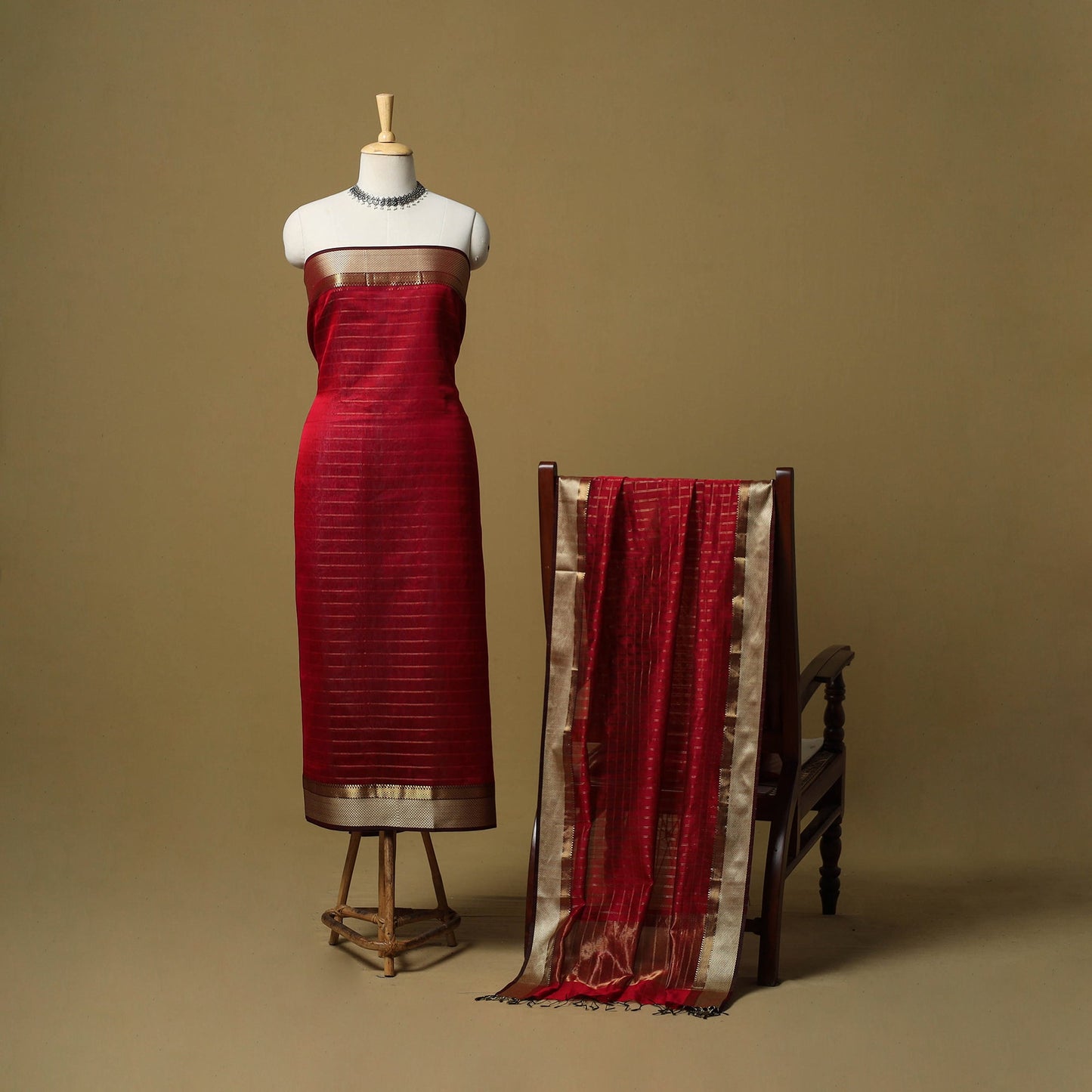 Handloom maheshwari silk tissue zari stripes 2pc unstitched