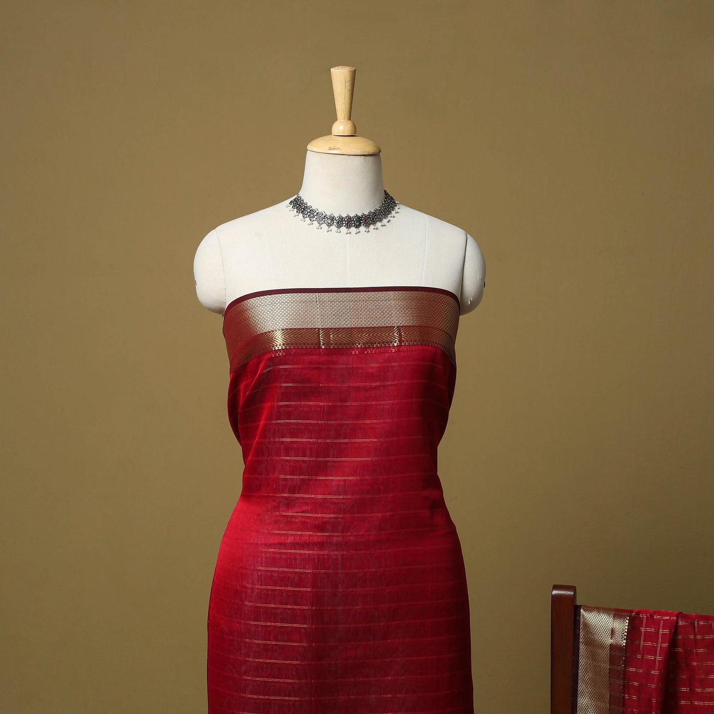 Handloom maheshwari silk tissue zari stripes 2pc unstitched