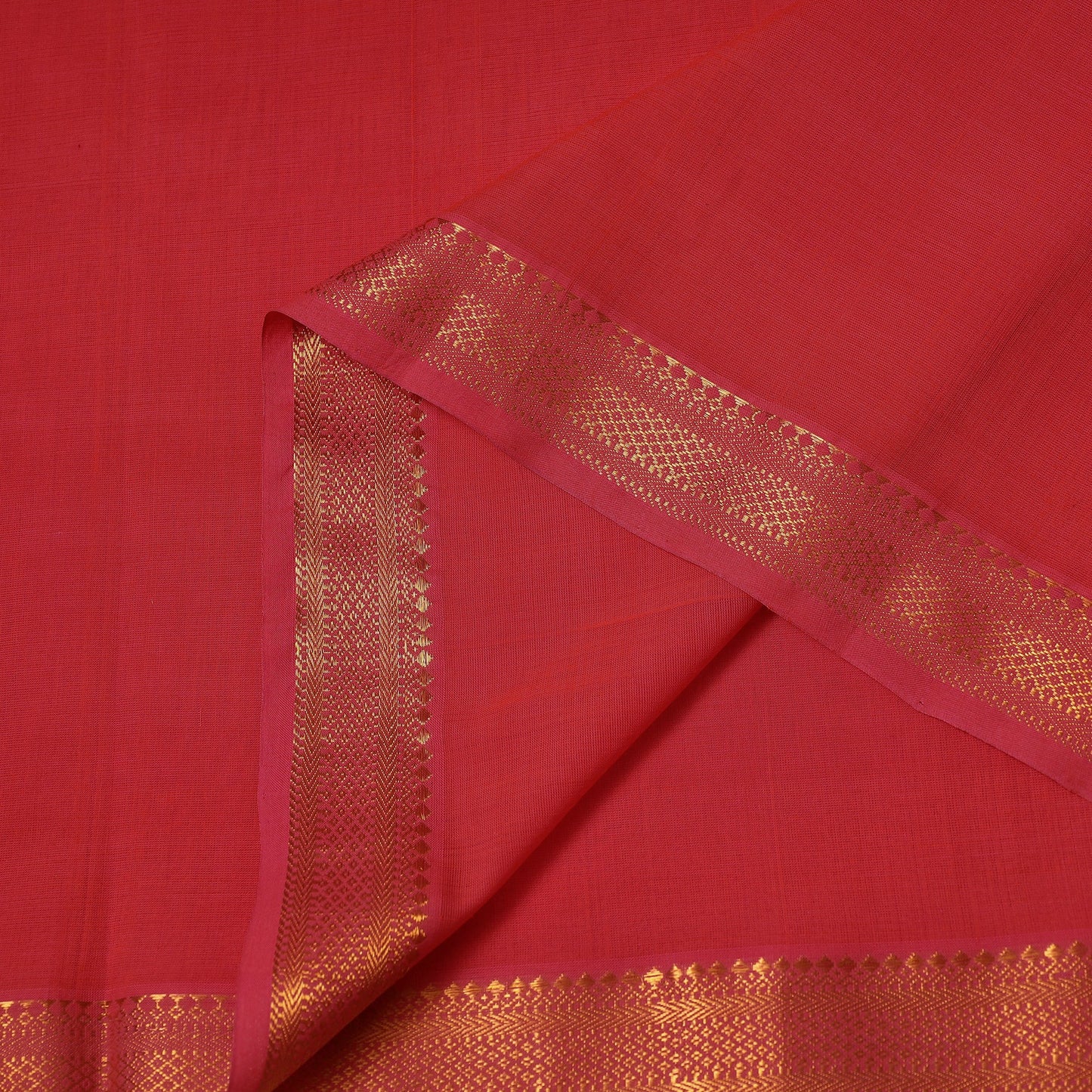 Red Handloom Mangalagiri Cotton Fabric with Zari Border