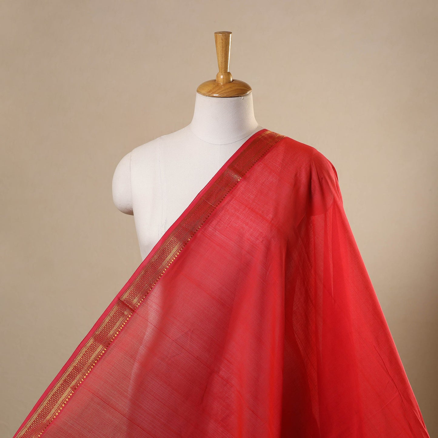 Red Handloom Mangalagiri Cotton Fabric with Zari Border