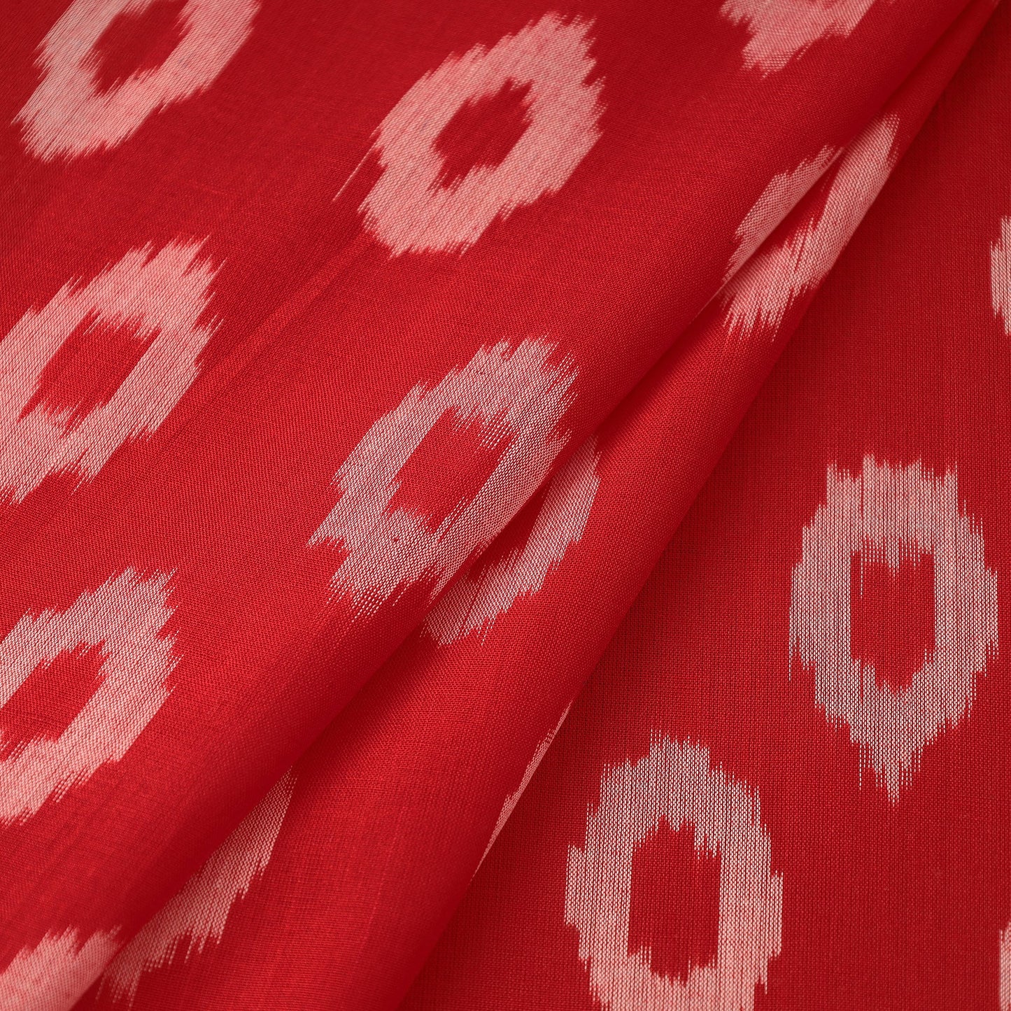 Red Handloom Mercerized Cotton Pochampally Ikat Fabric
