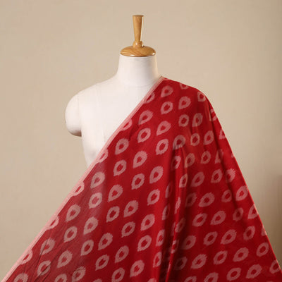 Red Handloom Mercerized Cotton Pochampally Ikat Fabric