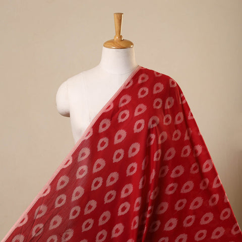 Red Handloom Mercerized Cotton Pochampally Ikat Fabric
