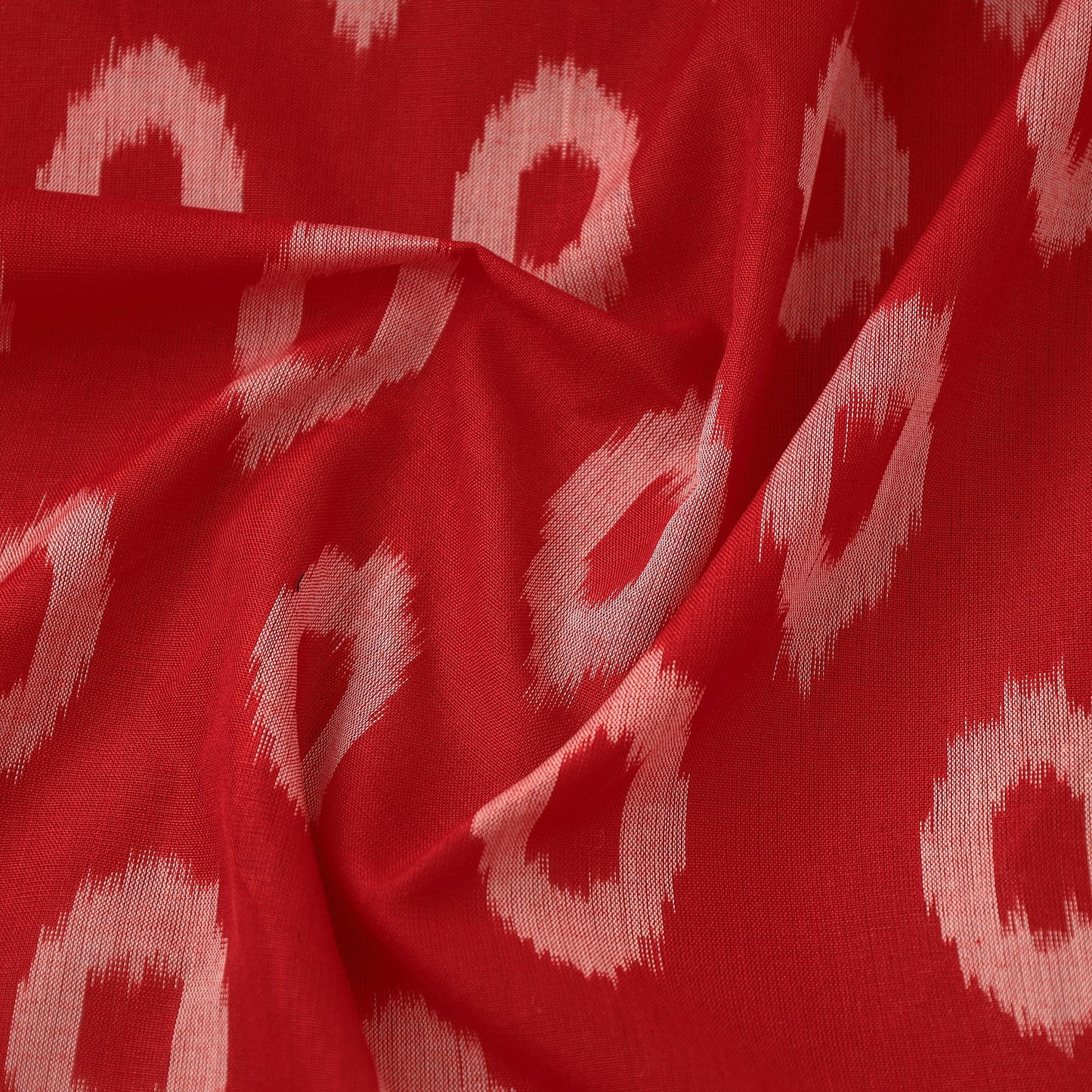 Red Handloom Mercerized Cotton Pochampally Ikat Fabric