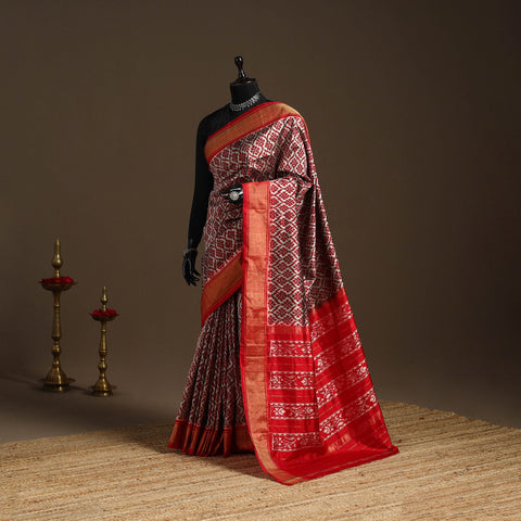 Handloom mulberry silk patola ikat pochampally saree 01