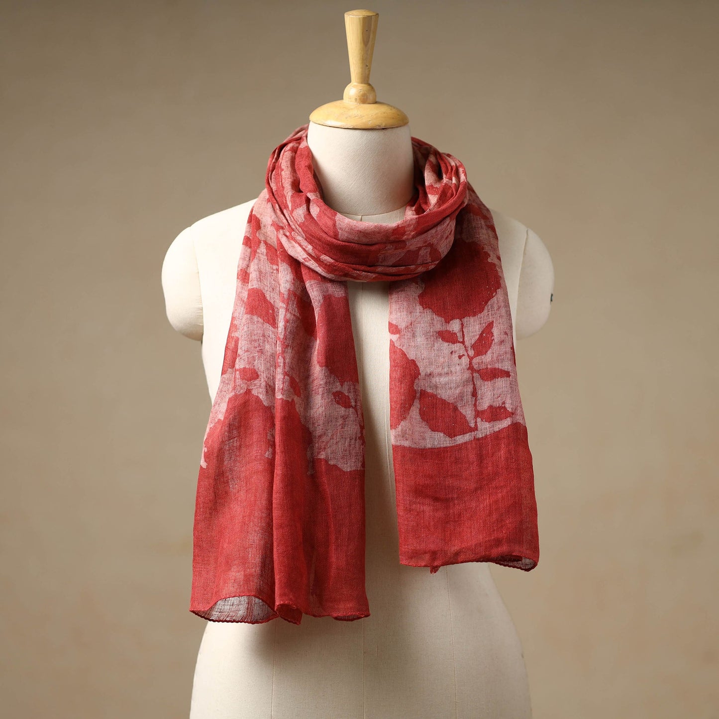 Red - handloom natural dyed linen bindaas stole 03