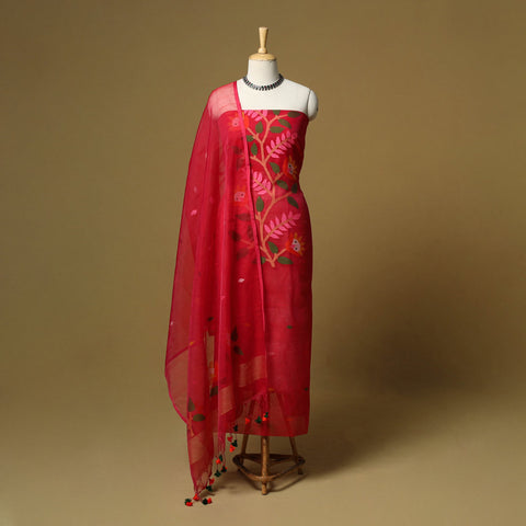 Handloom phulia jamdani silk cotton 2pc unstitched dress