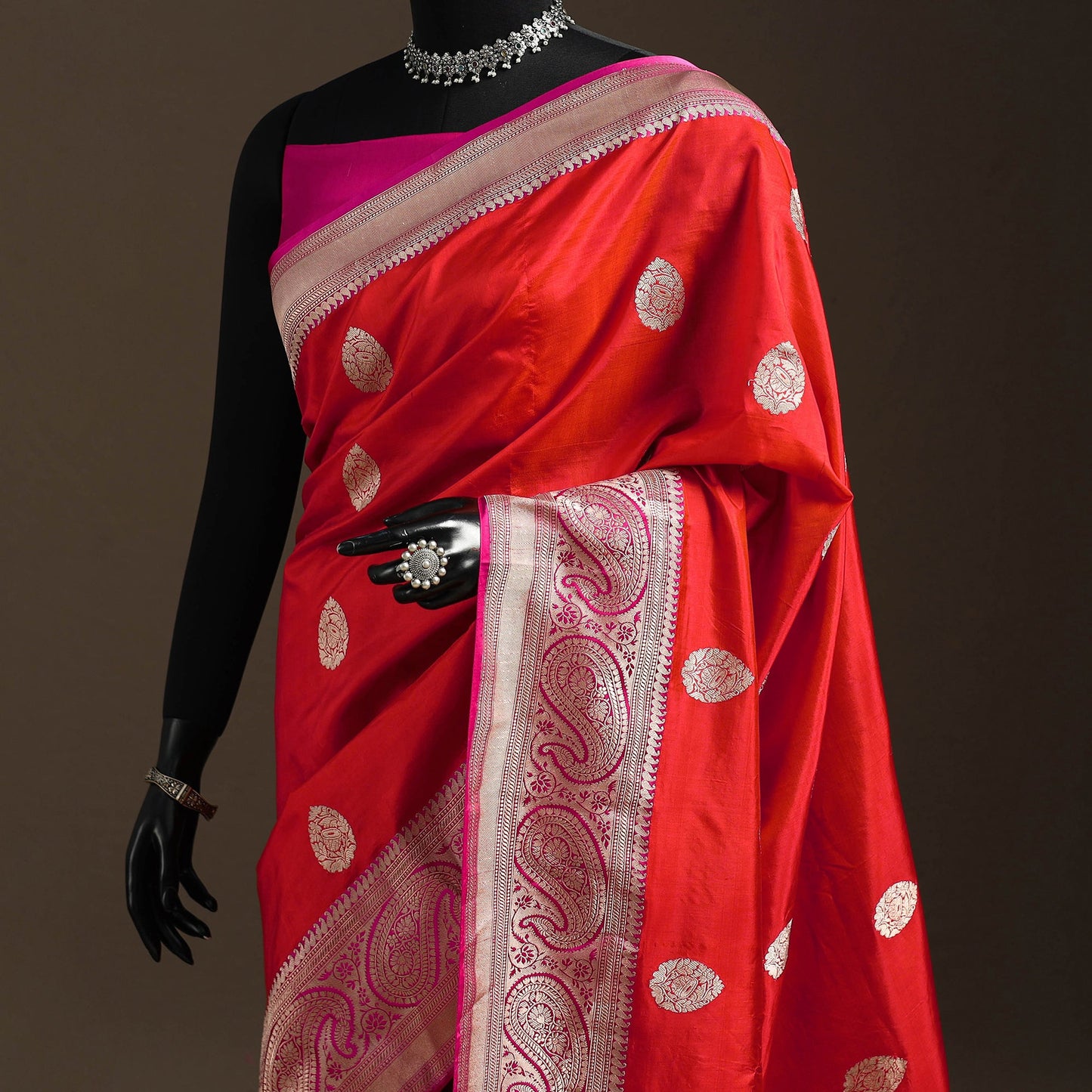 Red - handloom pure katan silk kaduwa zari buti banarasi