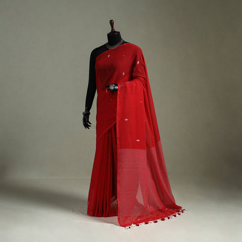 Handloom pure mul cotton phulia jamdani saree with tassels