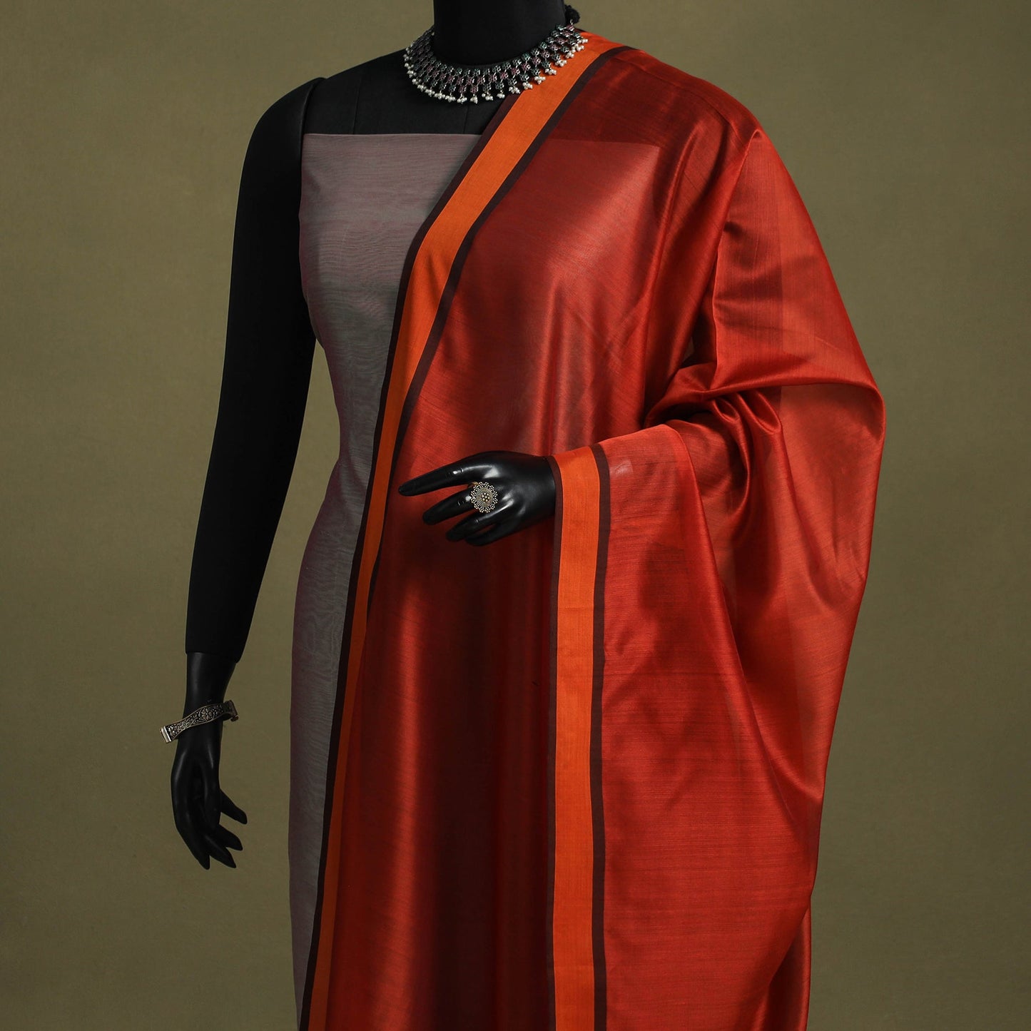 Red - handloom silk cotton maheshwari dupatta 19