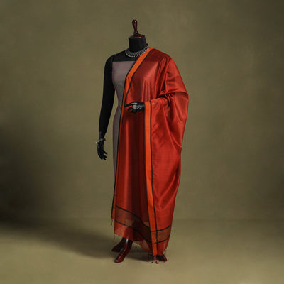 Red - handloom silk cotton maheshwari dupatta 19