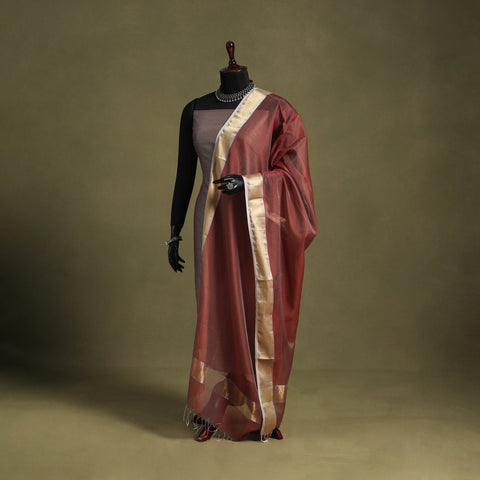 Red - handloom silk cotton maheshwari dupatta 55