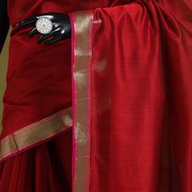 Red - handloom silk cotton maheshwari saree with zari