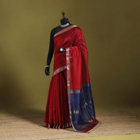 Red - handloom silk cotton maheshwari saree with zari