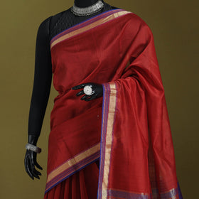 Red - handloom silk cotton maheshwari saree with zari
