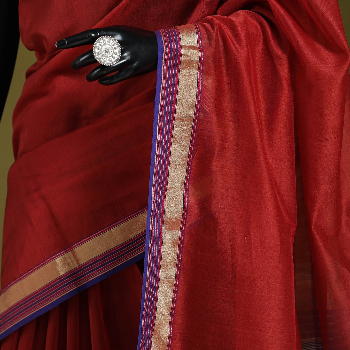 Red - handloom silk cotton maheshwari saree with zari