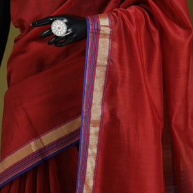 Red - handloom silk cotton maheshwari saree with zari