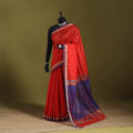 Red - handloom silk cotton maheshwari saree with zari