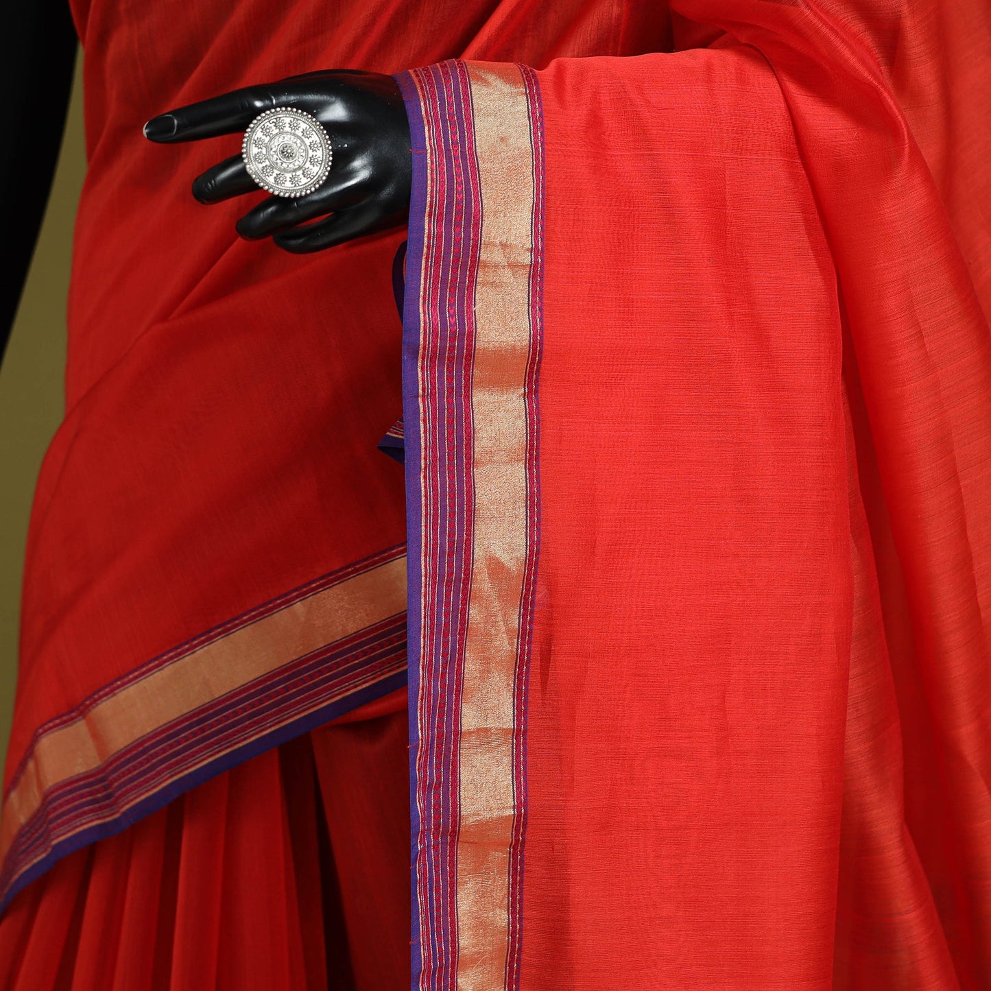 Red - handloom silk cotton maheshwari saree with zari