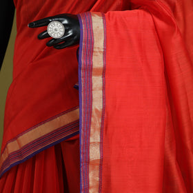 Red - handloom silk cotton maheshwari saree with zari