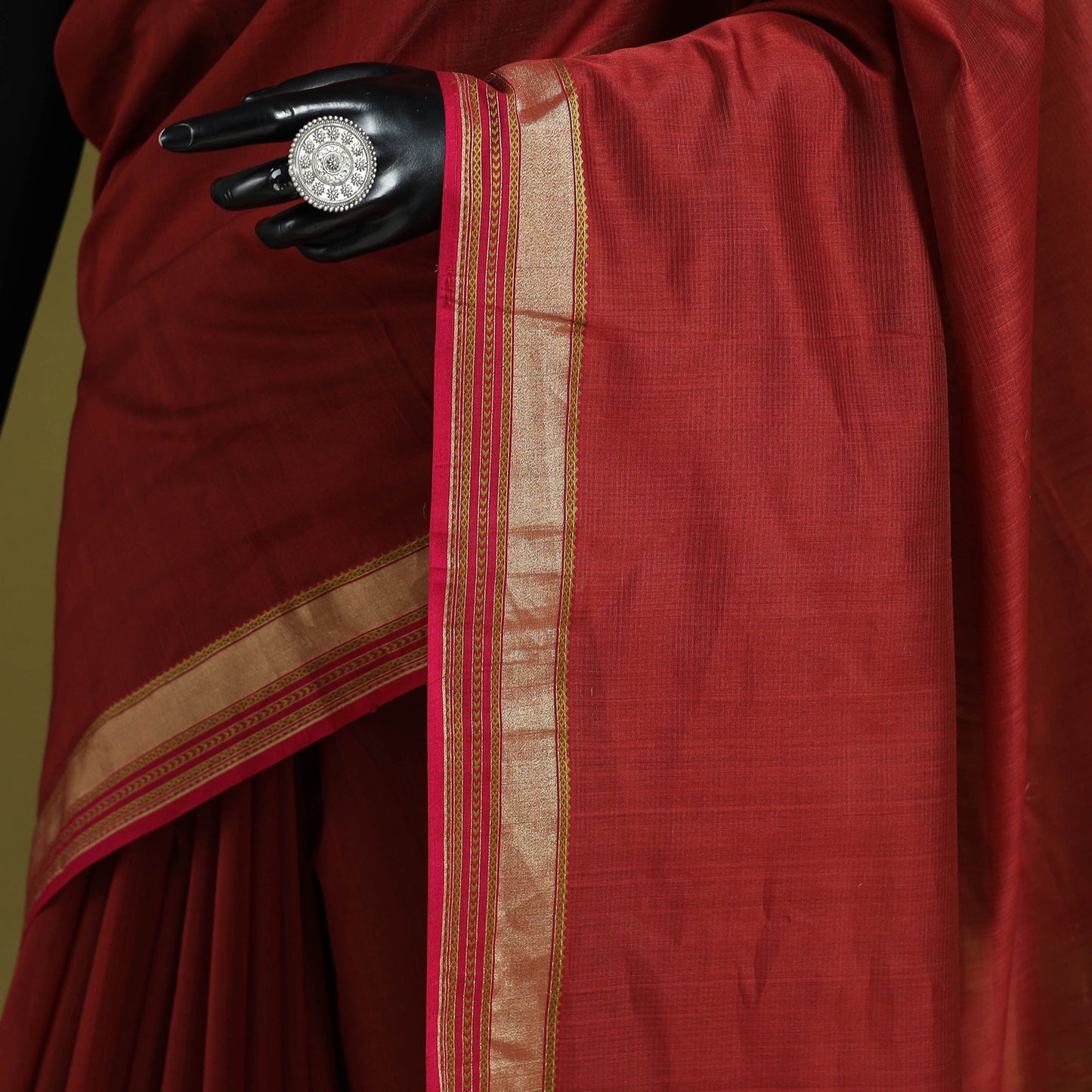 Red - handloom silk cotton maheshwari saree with zari