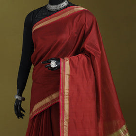 Red - handloom silk cotton maheshwari saree with zari