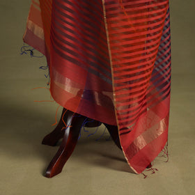 Red - handloom silk cotton missing weave maheshwari dupatta