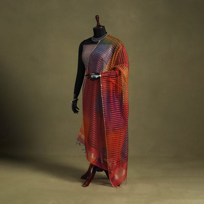 Red - handloom silk cotton missing weave maheshwari dupatta