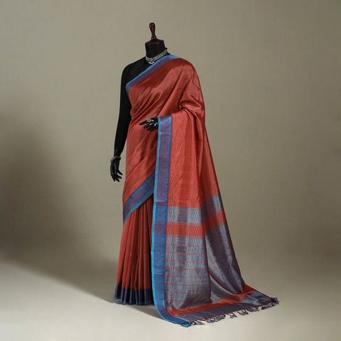 Red Handloom Silk Cotton Thread Border Mangalagiri Pattu Saree