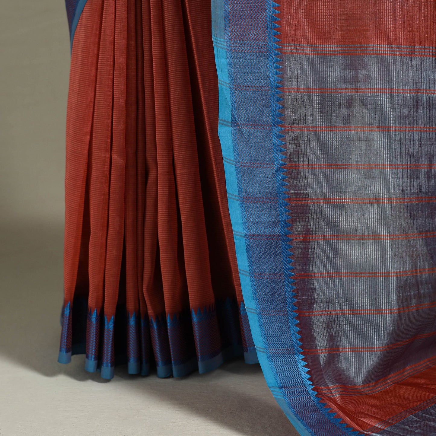 Red Handloom Silk Cotton Thread Border Mangalagiri Pattu Saree