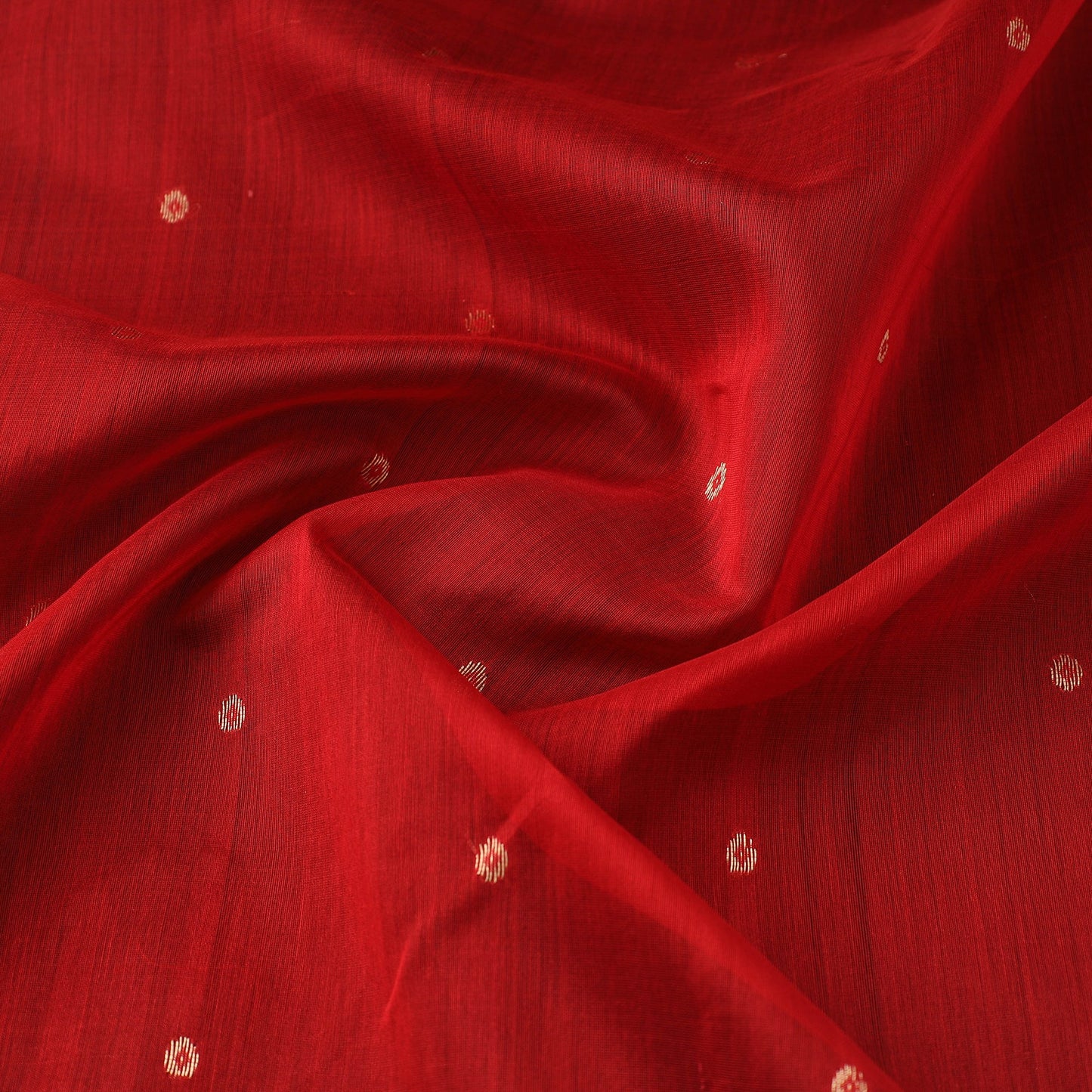  Red Handloom Silk Cotton Zari Buti Chanderi Fabric