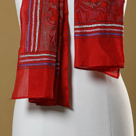 Red - handloom tussar silk bengal kantha work stole 10