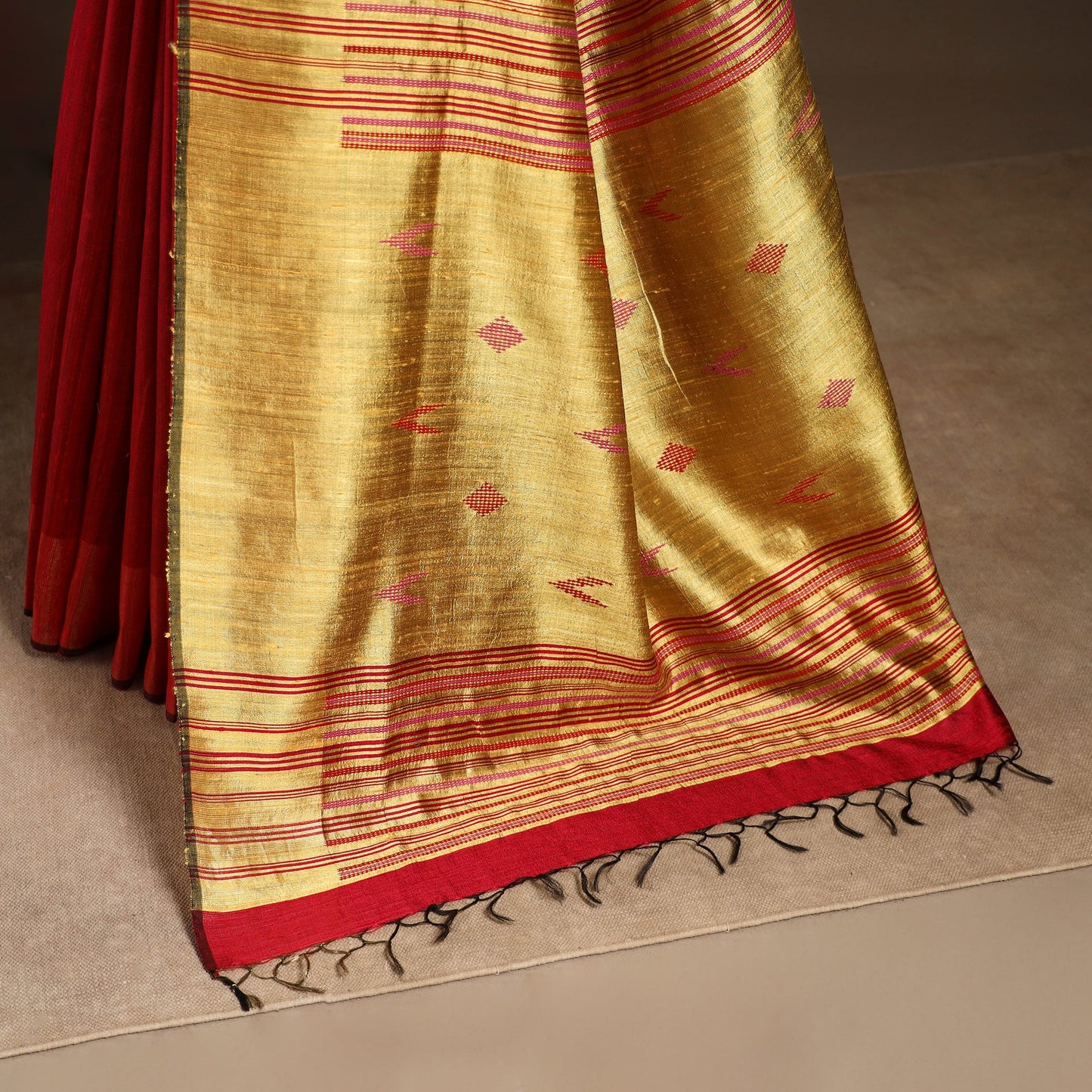 Red - handloom tussar silk zari border bhagalpuri saree 14