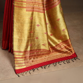 Red - handloom tussar silk zari border bhagalpuri saree 14