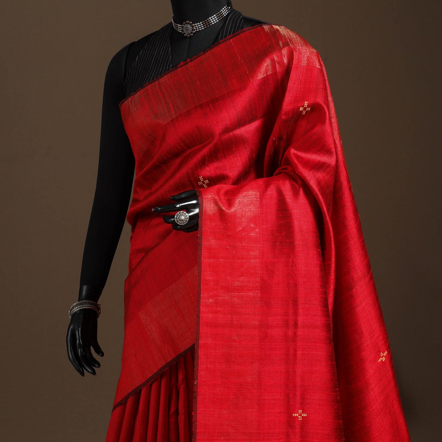 Red - handloom tussar silk zari border bhagalpuri saree 15