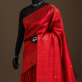Red - handloom tussar silk zari border bhagalpuri saree 15