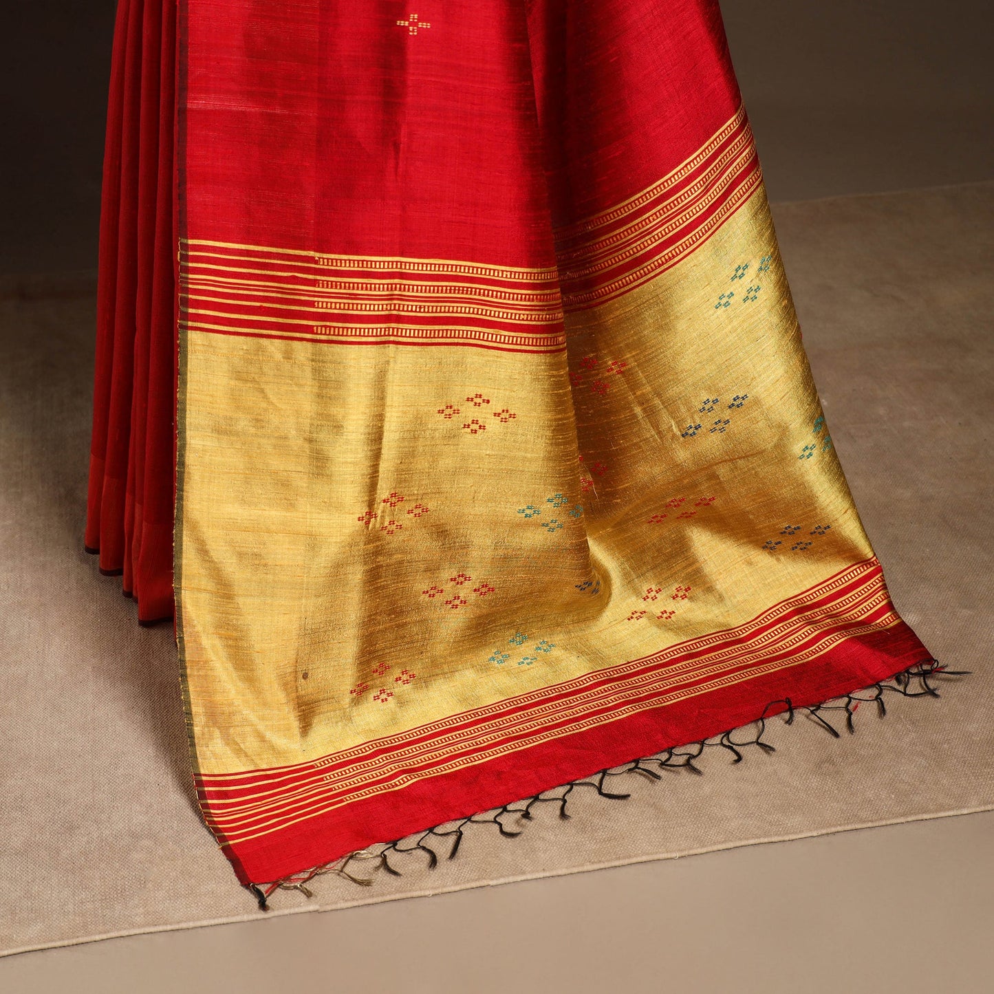 Red - handloom tussar silk zari border bhagalpuri saree 15