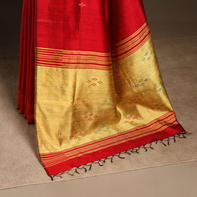 Red - handloom tussar silk zari border bhagalpuri saree 15
