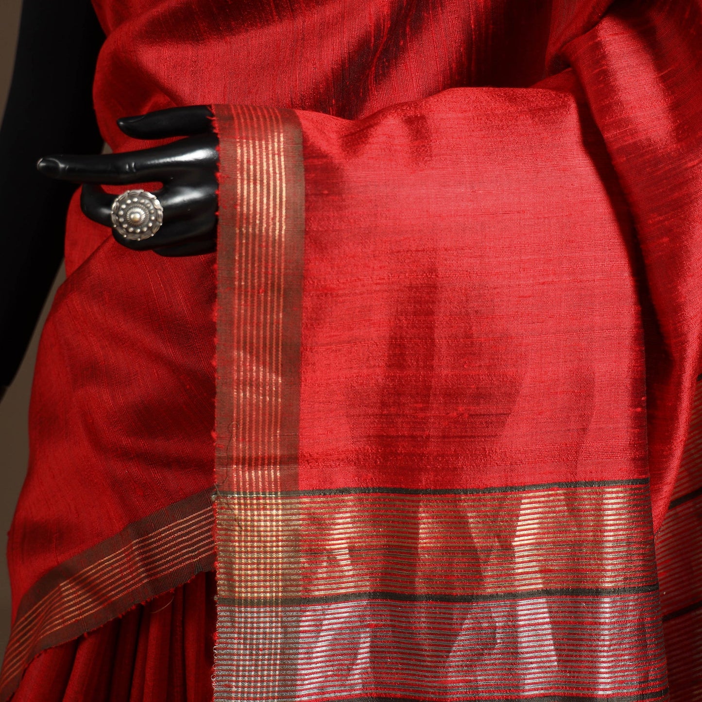 Red - handloom tussar silk zari border bhagalpuri saree 16
